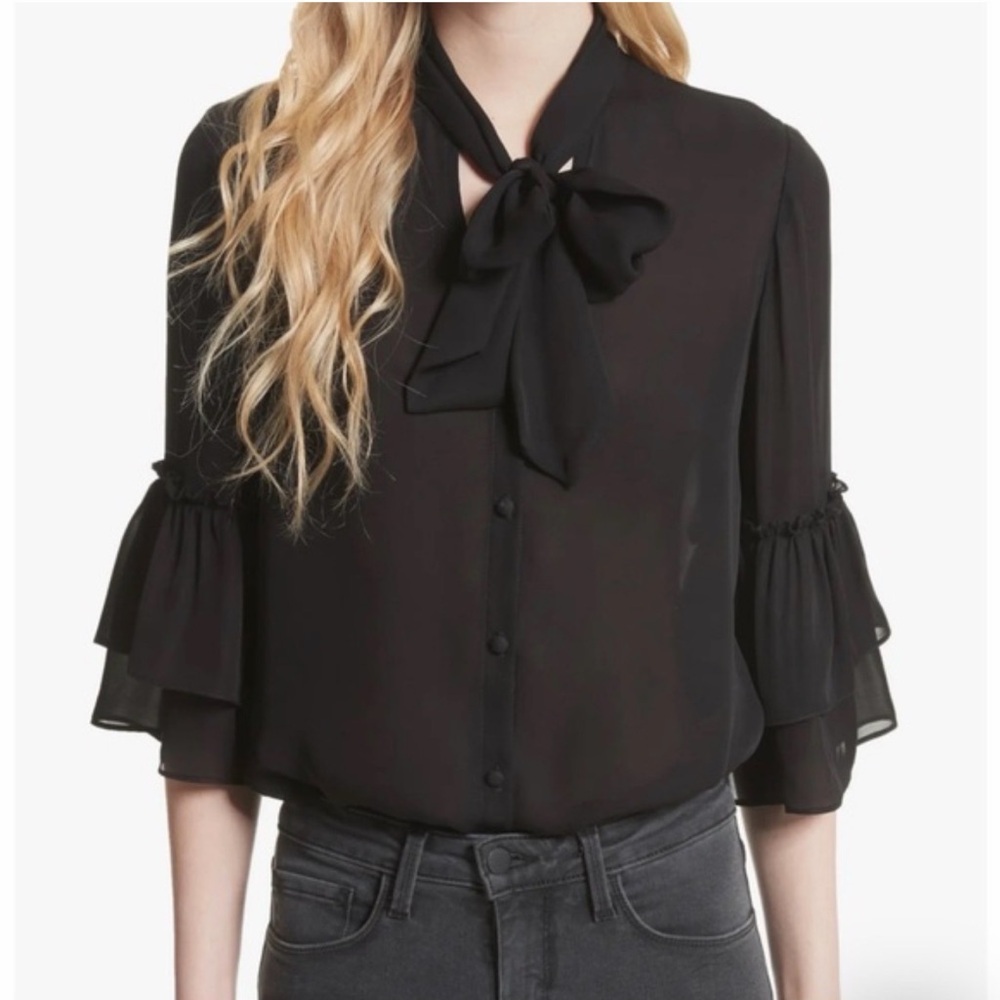 L'AGENCE Desa Ruffle Sleeve Blouse 100% Silk black small